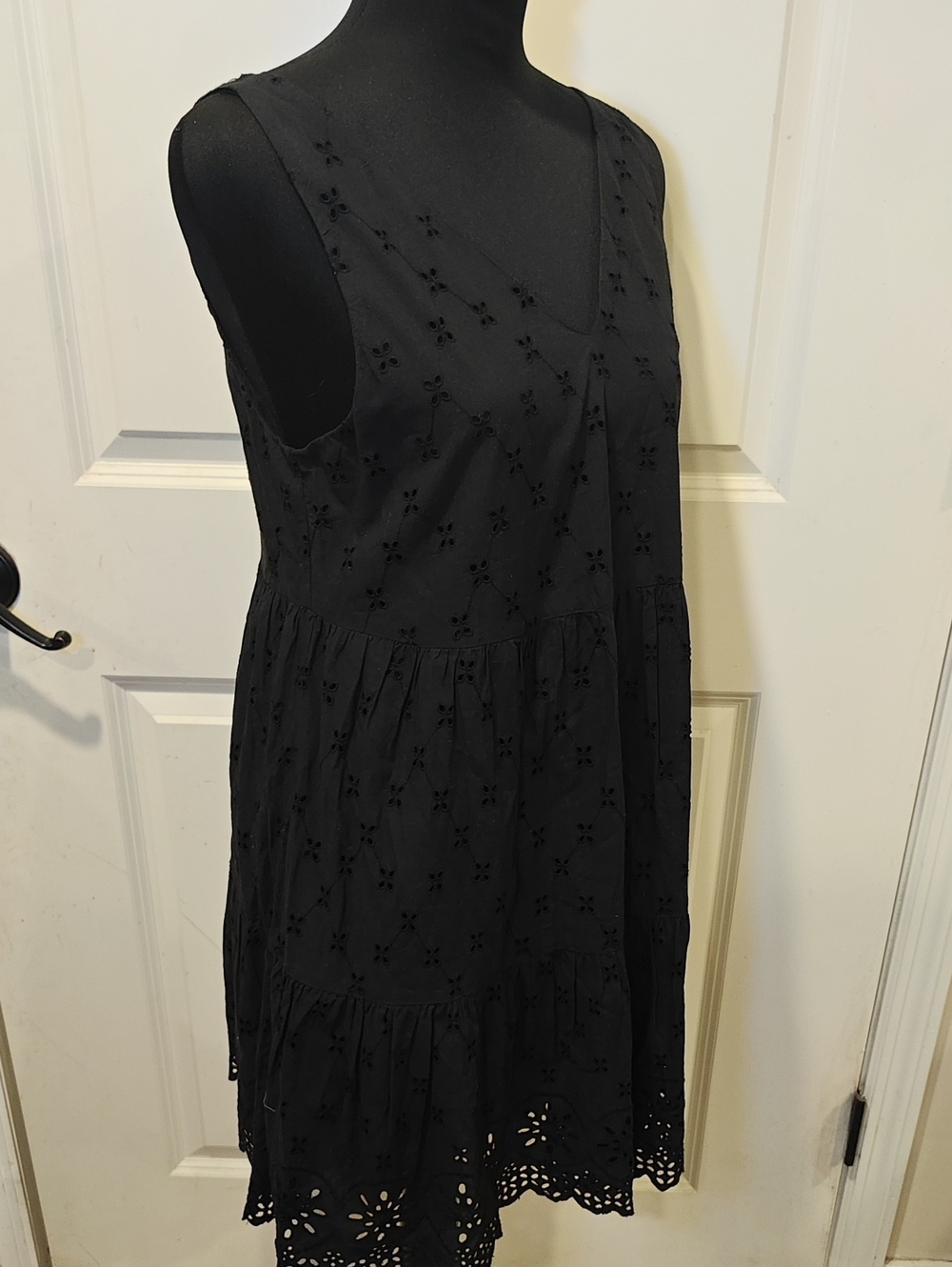 LOFT Black Eyelet Tiered Mini Dress